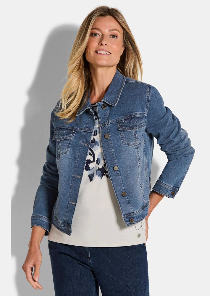 Jeansjacke mit Ziersteinchen - blau - Gr. 38 von Goldner Fashion