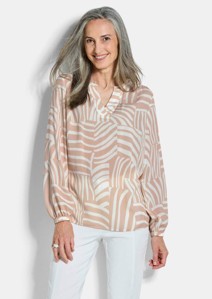Leichte Bluse aus reiner Viskose - beige / gemustert - Gr. 21 von Goldner Fashion
