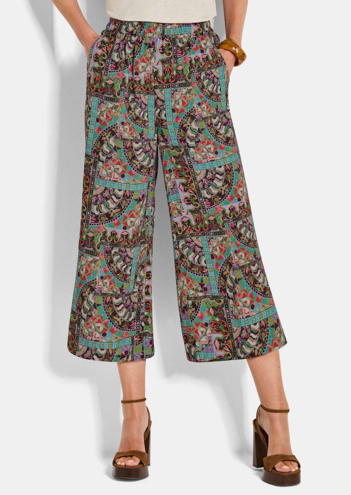 Weite Hose VERA mit Patch-Print - bunt / gemustert - Gr. 44 von Goldner Fashion