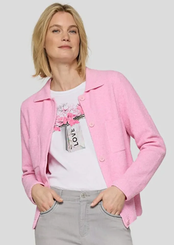Strickjacke im Hemdblusen-Stil - rosé / méliert - Gr. 38 von Goldner Fashion