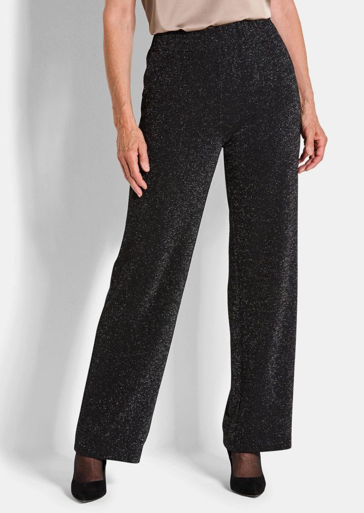 Weite Hose VERA aus glänzendem Jersey - schwarz / silberfarben - Gr. 21 von Goldner Fashion