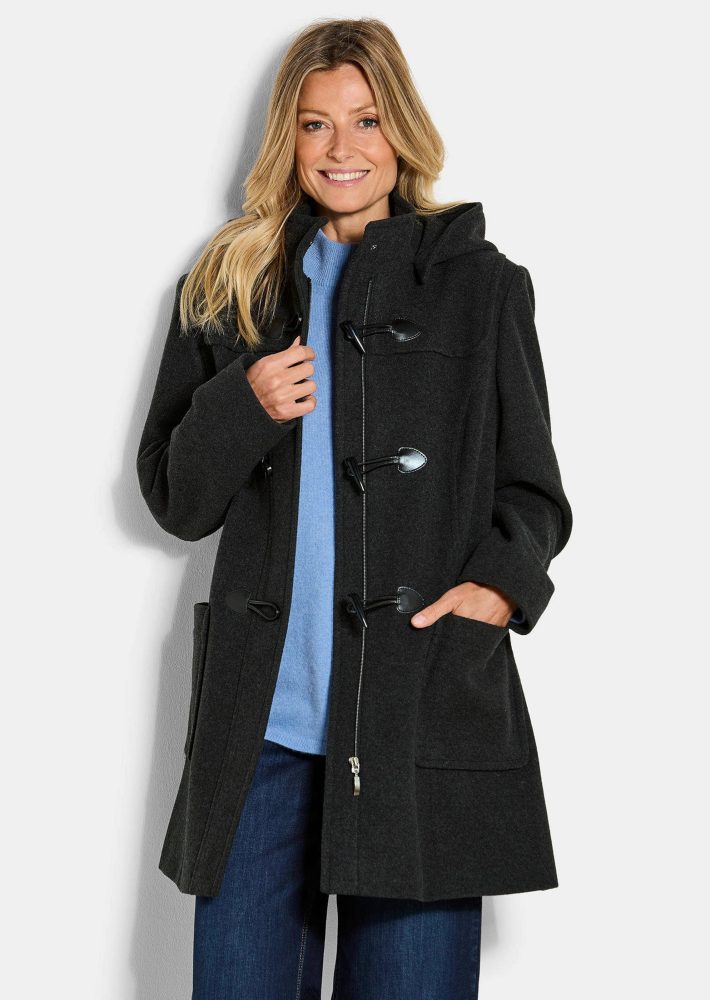 Klassischer Dufflecoat aus feinster Wolle-Mix - grau - Gr. 19 von Goldner Fashion