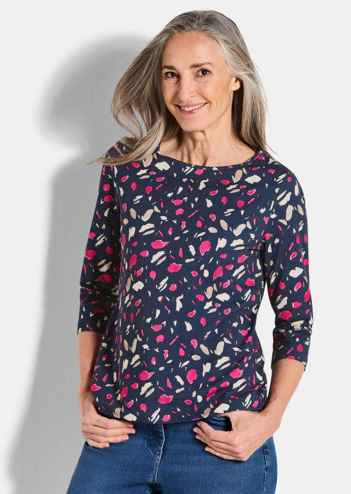 Bequemes Shirt aus Baumwoll-Jersey - marine / gemustert - Gr. 38 von Goldner Fashion