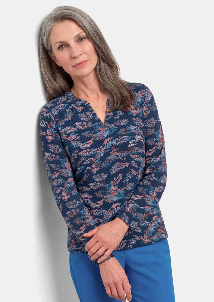 Bluse aus schimmerndem Slinky-Jersey - marine / gemustert - Gr. 19 von Goldner Fashion