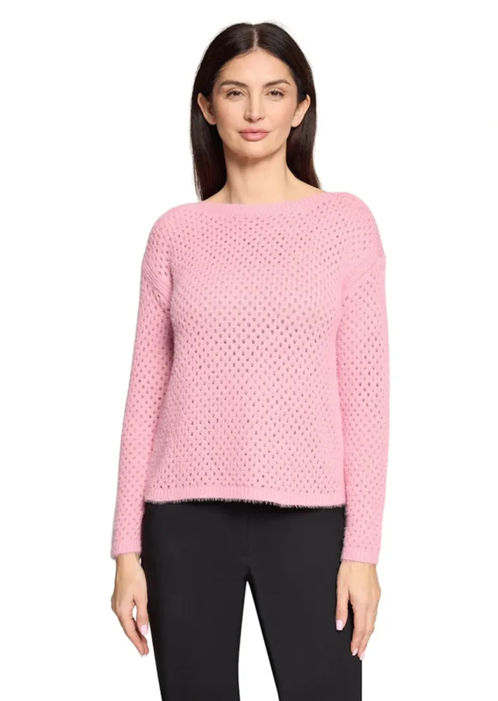 Kuscheliger Ajourpullover mit Lochmuster - pink - Gr. 42 von Goldner Fashion