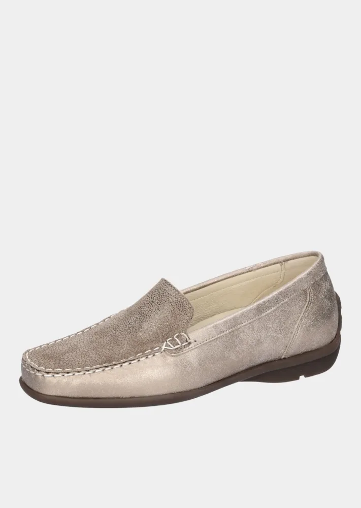 Slipper aus echtem Leder - taupe / metallic - Gr. 4 von Goldner Fashion