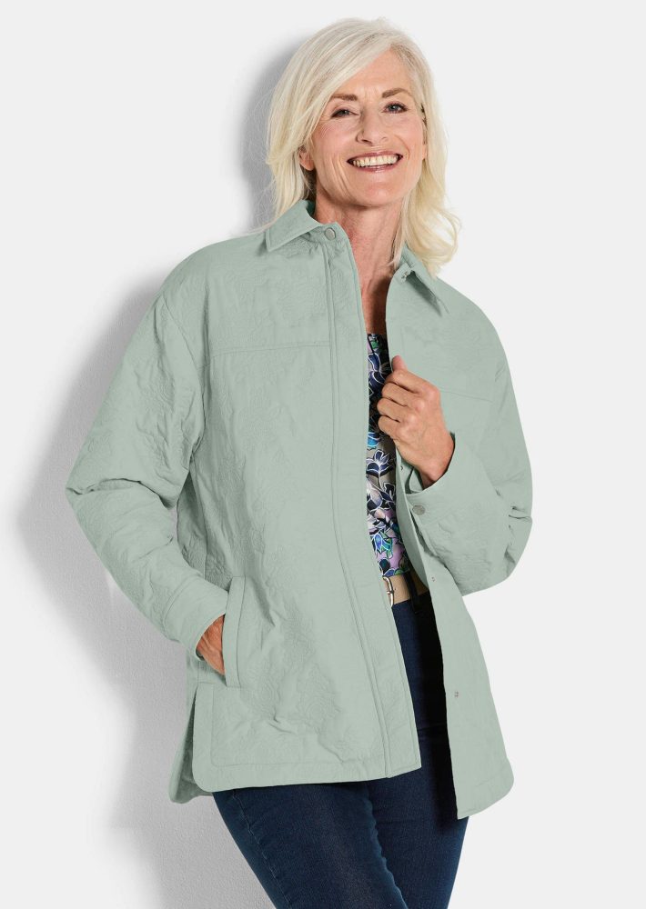 Hemdjacke mit geprägtem Blumenmuster - mint - Gr. 24 von Goldner Fashion