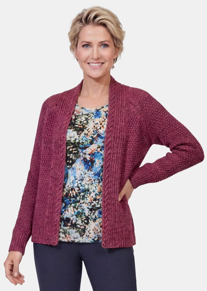 Zeitlose Strickjacke in Grobstrick - bordeaux / méliert - Gr. 20 von Goldner Fashion