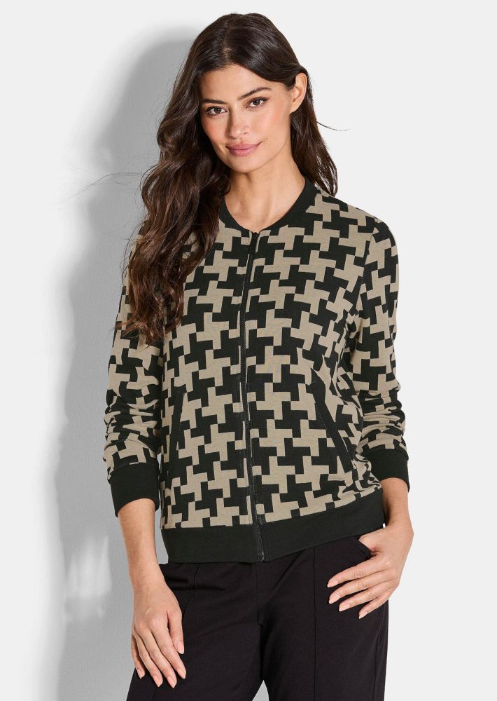 Freizeitjacke in grafischem Print - schwarz / beige - Gr. 42 von Goldner Fashion