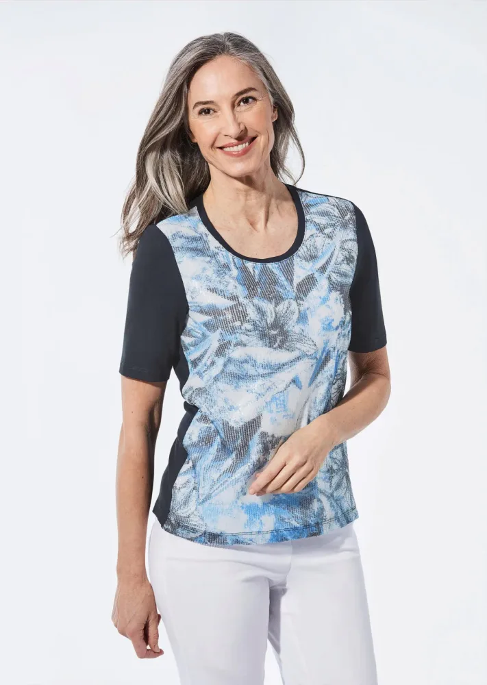 Shirt mit Pailletten - marine / gemustert - Gr. 19 von Goldner Fashion