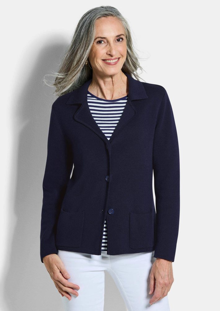 Strickblazer mit aufgesetzten Taschen - marine - Gr. 38 von Goldner Fashion