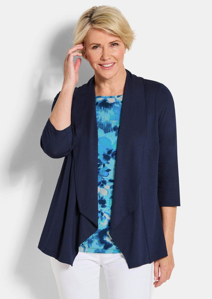 Jersey-Shirt in 2-in-1-Optik - marine / gemustert - Gr. 21 von Goldner Fashion