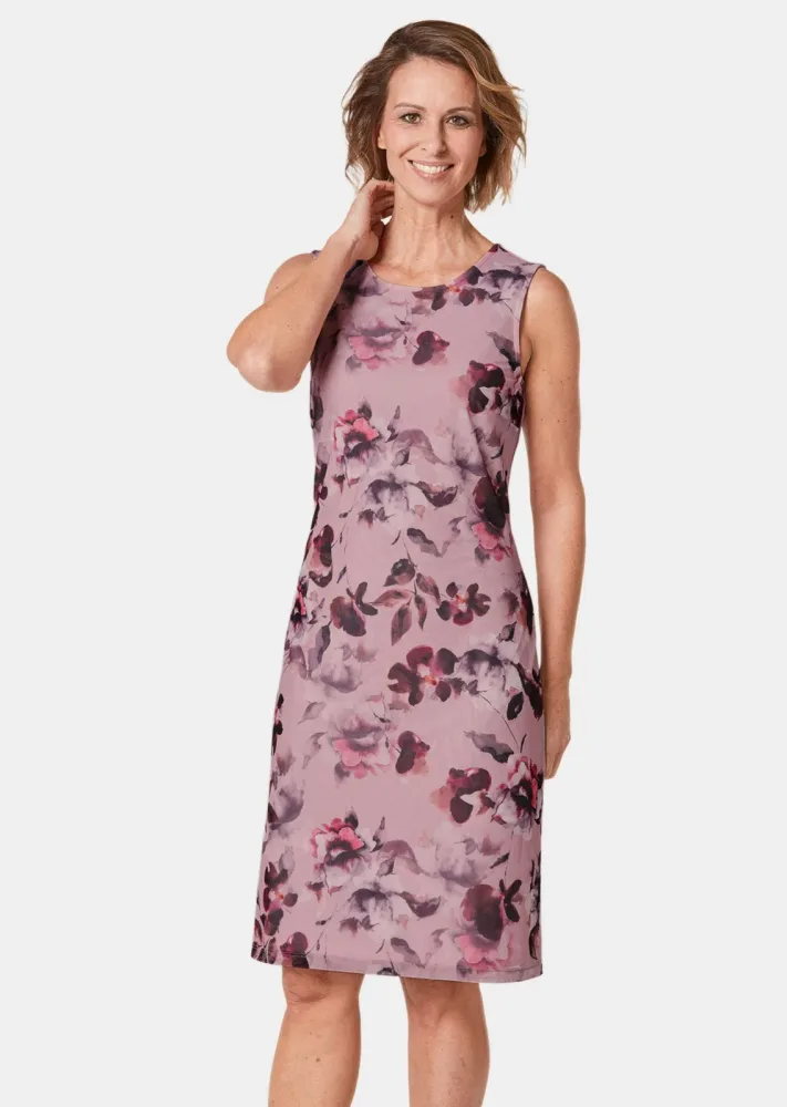Elegantes Kleid aus weichem Mesh - rosé / dunkelrot / gemustert - Gr. 20 von Goldner Fashion