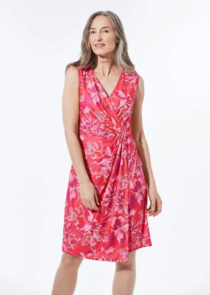 Kleid in Wickeloptik - pink / orange / geblümt - Gr. 19 von Goldner Fashion