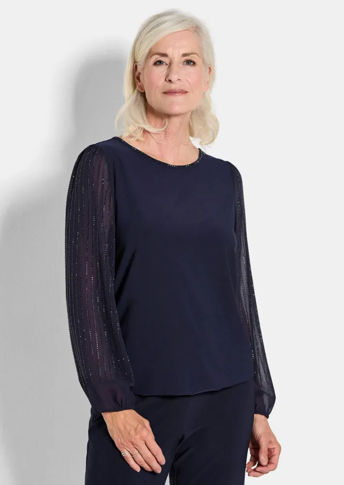 Shirt mit glitzernden Chiffon-Ärmeln - marine - Gr. 21 von Goldner Fashion