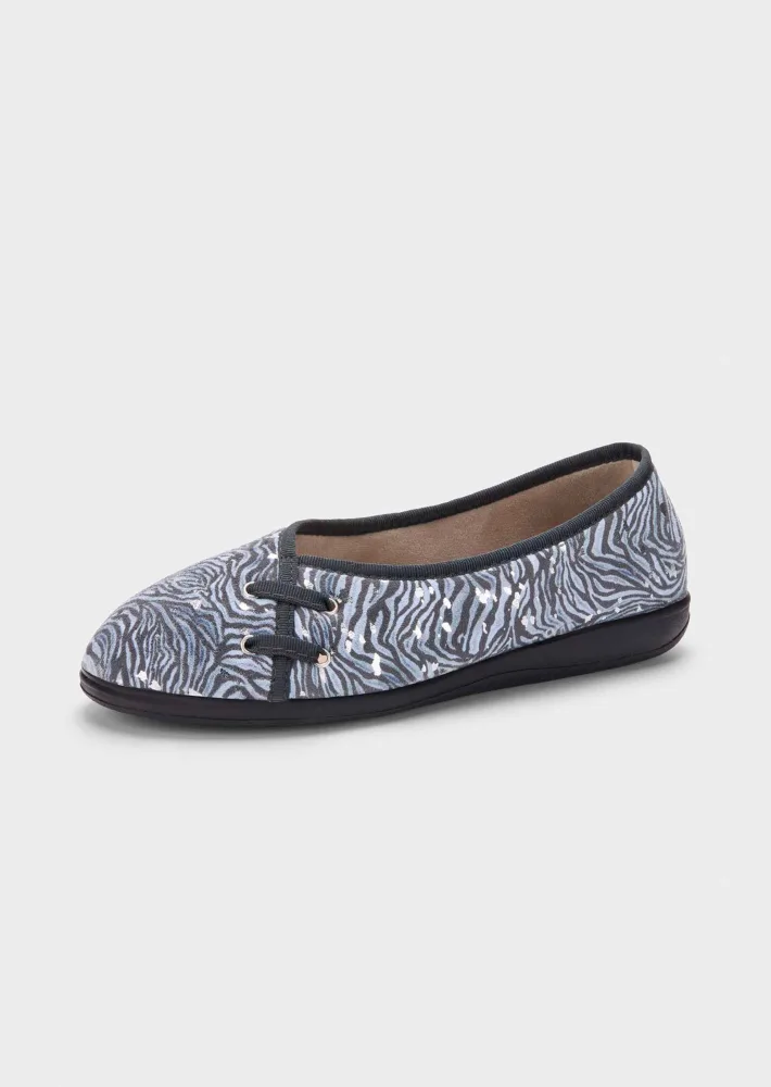 Ballerina-Hausschuhe mit Animal Print - blau / gemustert - Gr. 37 von Goldner Fashion