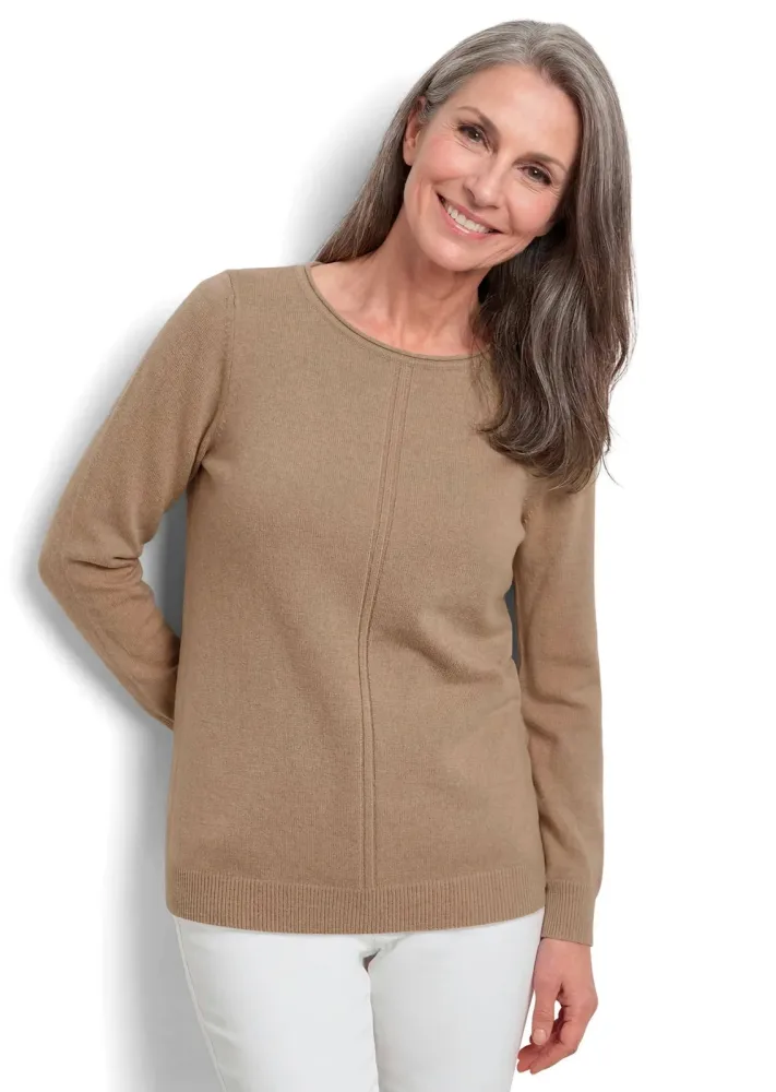 Strickpullover aus reiner Merinowolle - beige / méliert - Gr. 21 von Goldner Fashion