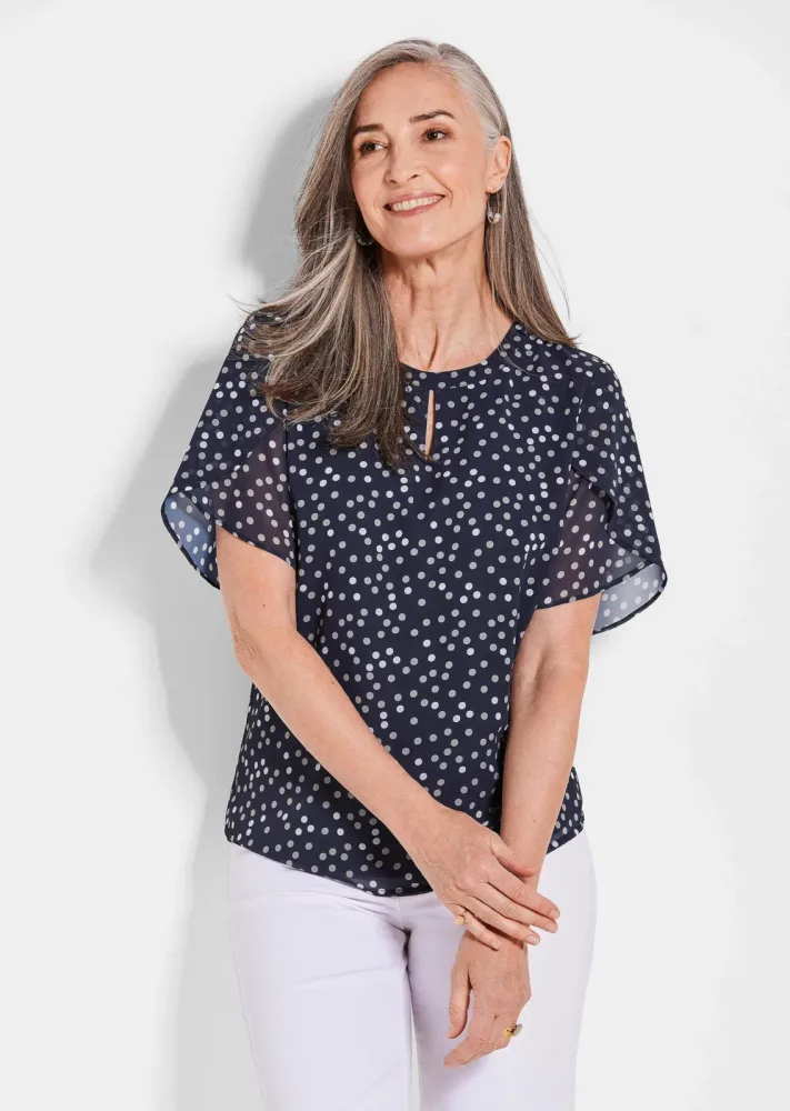 Bluse aus leichtem Chiffon - marine / gemustert - Gr. 22 von Goldner Fashion