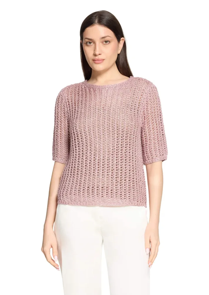 Luftiger Ajourpullover mit Pailletten - rosé - Gr. 38 von Goldner Fashion