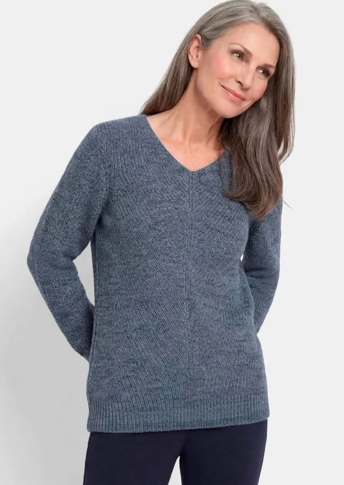 Strickpullover mit nahtlosem V-Ausschnitt - rauchblau - Gr. 21 von Goldner Fashion