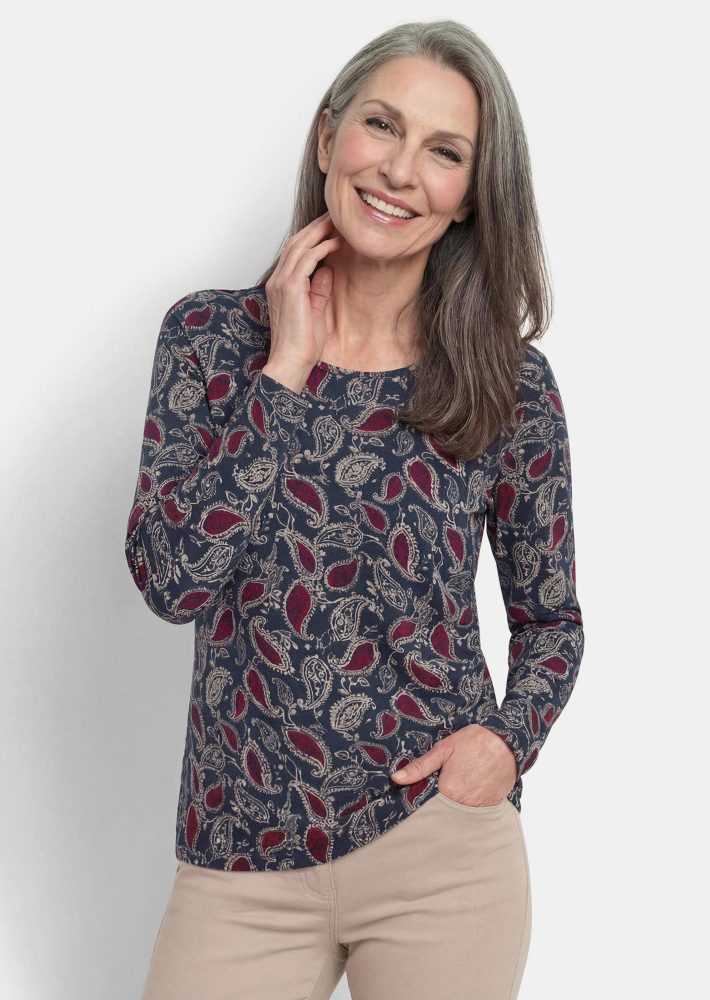 Langarmshirt mit Paisley-Muster - marine / bordeaux / gemustert - Gr. 21 von Goldner Fashion