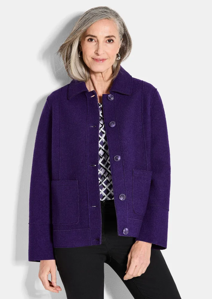 Jacke mit wärmender Wolle - lila / gemustert - Gr. 19 von Goldner Fashion
