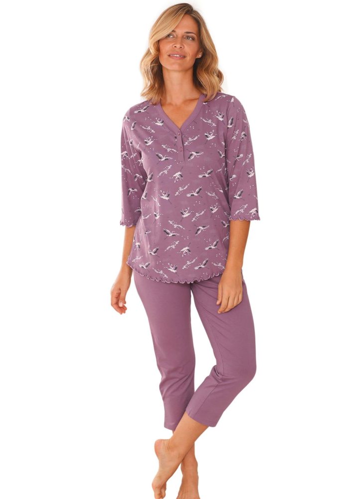 Baumwoll-Pyjama mit Knopfleiste - beere / gemustert - Gr. 36/38 von Goldner Fashion