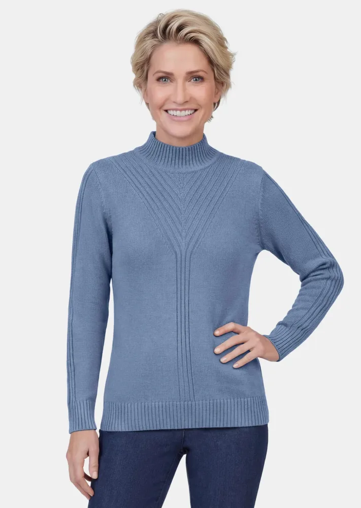 Strickpullover mit Stehkragen und Rippenmuster - rauchblau - Gr. 50 von Goldner Fashion