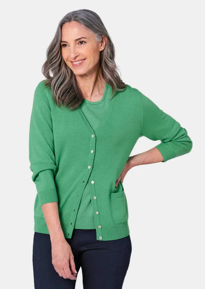 Strickjacke aus reiner Merinowolle - grün - Gr. 19 von Goldner Fashion