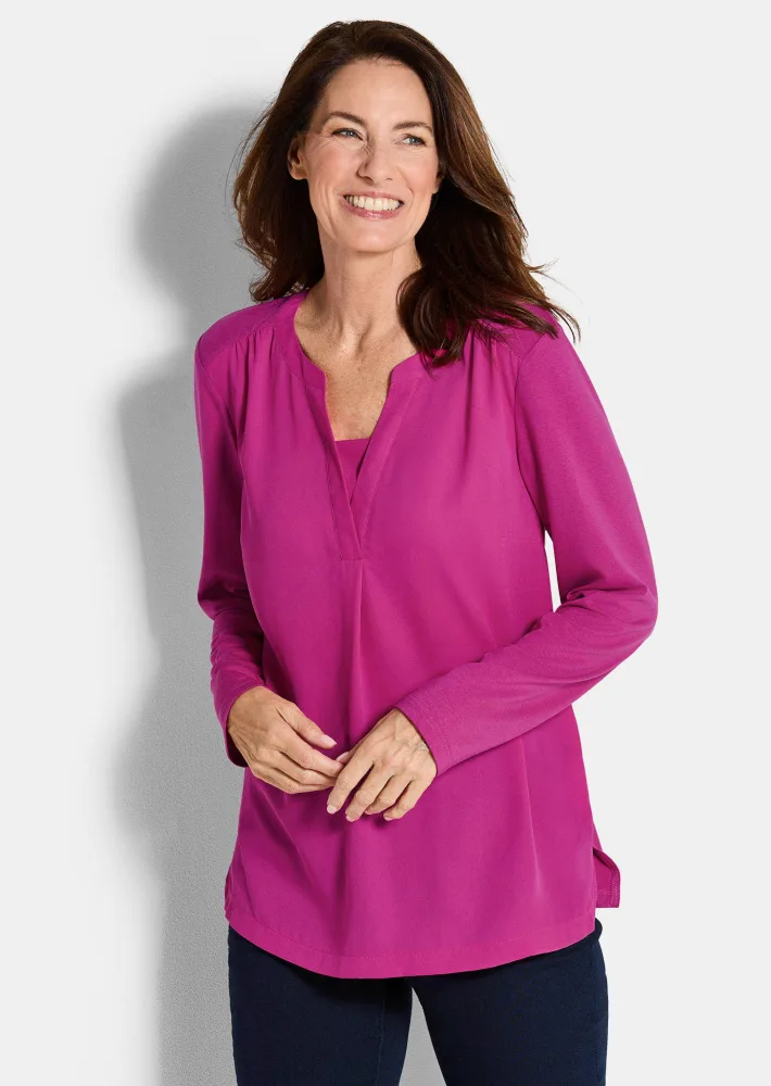 Blusenshirt mit Chiffon-Einsatz - beere - Gr. 21 von Goldner Fashion