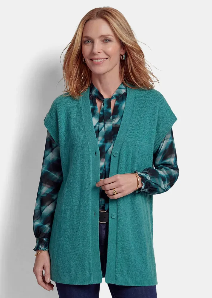 Strickweste mit Merinowolle im Rautenmuster - türkis - Gr. 20 von Goldner Fashion