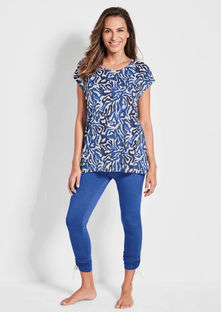 Freizeitanzug mit Raffung am Bein - royalblau / gemustert - Gr. 20 von Goldner Fashion