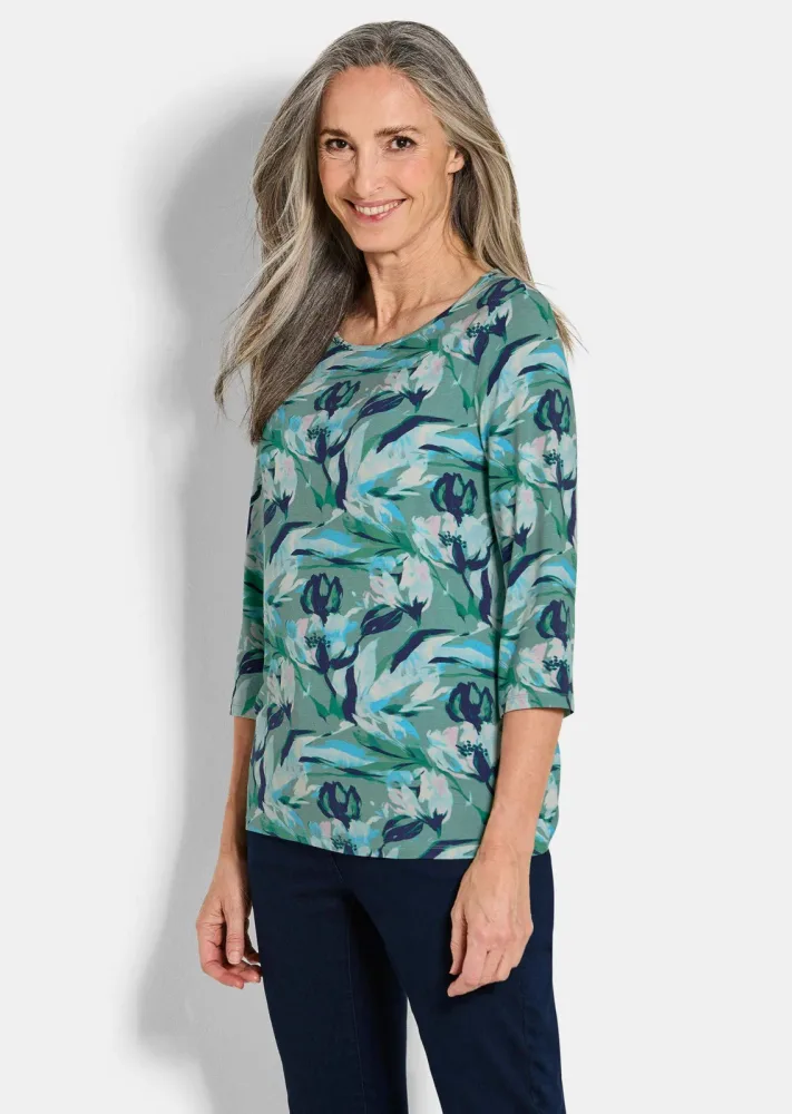 Jersey-Shirt mit Blumenmuster - marine / gemustert - Gr. 22 von Goldner Fashion