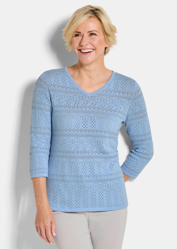 Leichter Strickpullover mit Ajourmuster - hellblau - Gr. 19 von Goldner Fashion