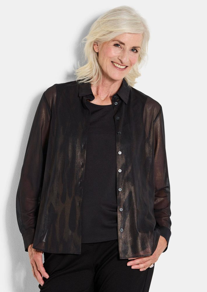Bluse aus semitransparentem Mesh - schwarz / gemustert - Gr. 19 von Goldner Fashion