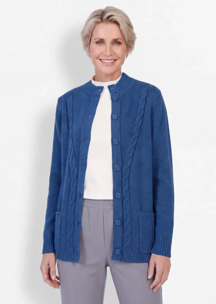 Strickjacke mit platziertem Zopfmuster - dunkelblau - Gr. 23 von Goldner Fashion