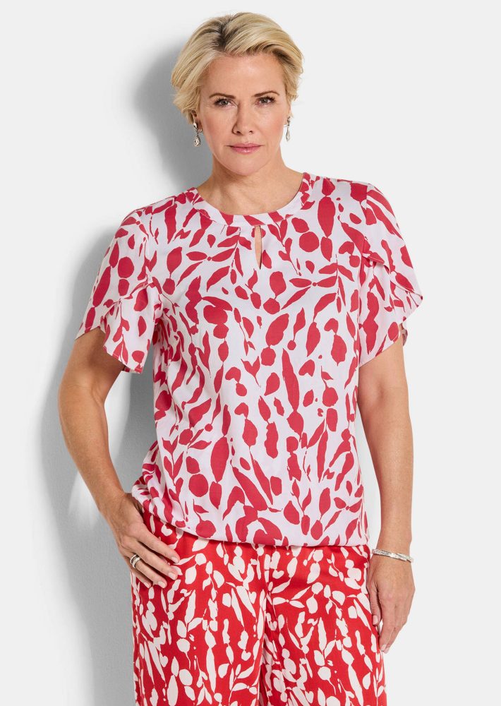 Elegante Bluse mit Tulpenärmeln - rot / weiss / gemustert - Gr. 22 von Goldner Fashion