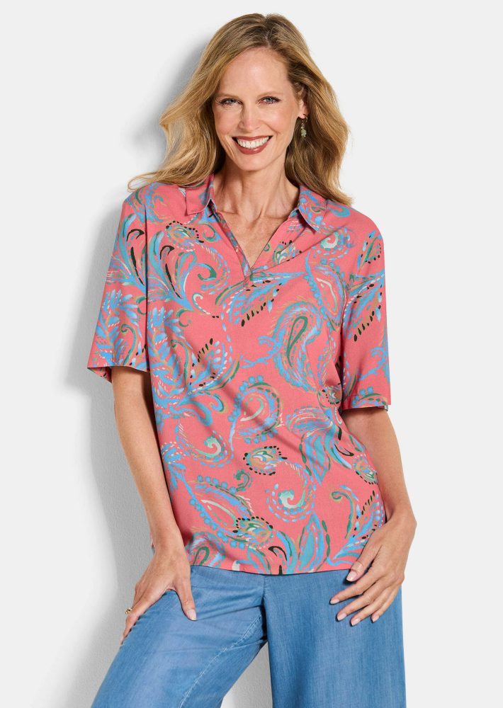 Paisley-Bluse aus reiner Viskose - koralle / gemustert - Gr. 38 von Goldner Fashion