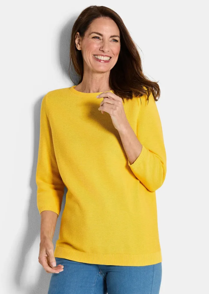 Feinstrick-Pullover aus reiner Baumwolle - honig - Gr. 23 von Goldner Fashion