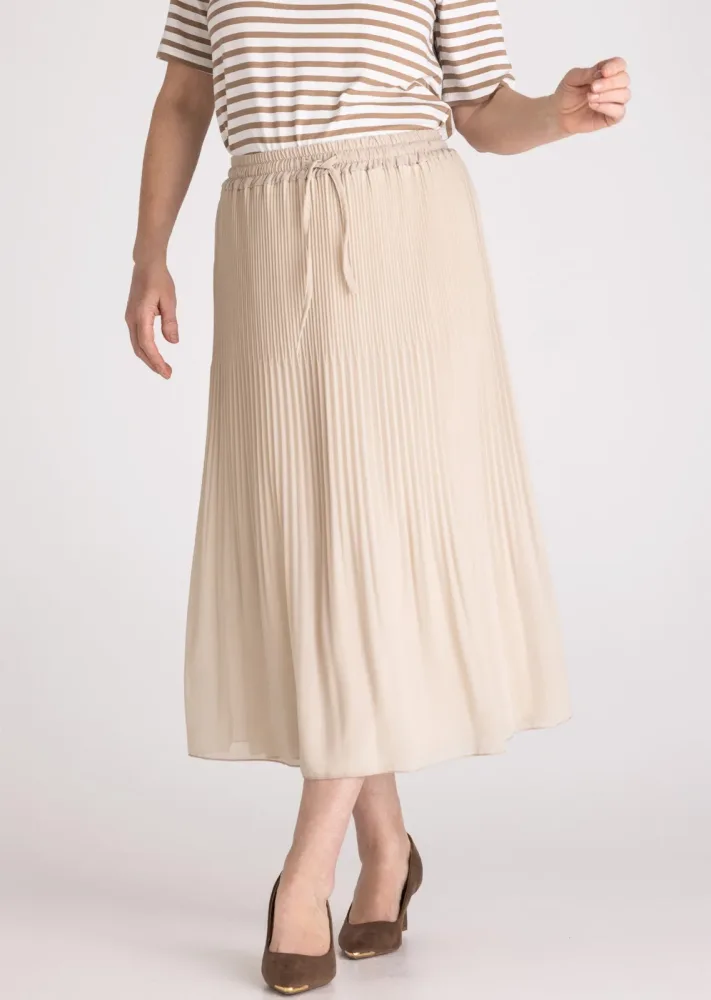 Plisseejupe mit Tunnelzug und Bindeband - beige - Gr. 40 von Goldner Fashion