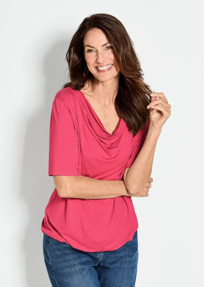 Shirt mit Wasserfallausschnitt - koralle - Gr. 19 von Goldner Fashion