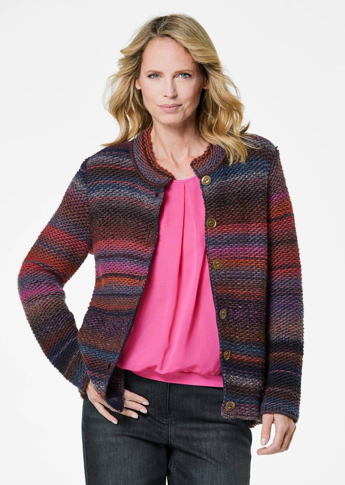 Strickjacke mit Multicolor Ringeloptik - marine / rot / gemustert - Gr. 21 von Goldner Fashion
