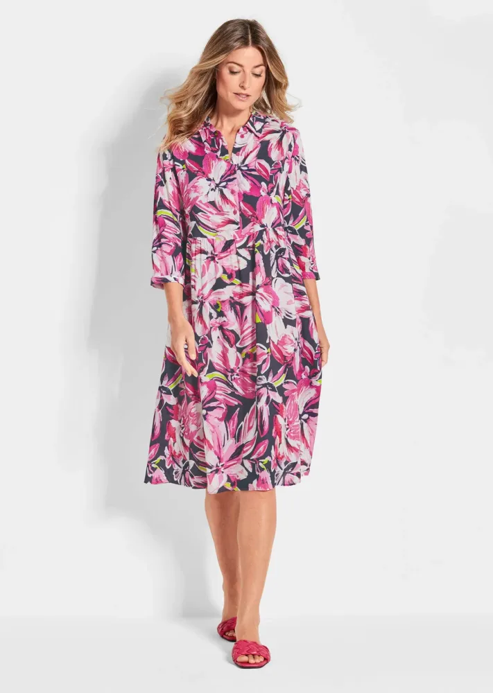 Druckkleid mit Blütenmuster - pink / marine / gemustert - Gr. 21 von Goldner Fashion