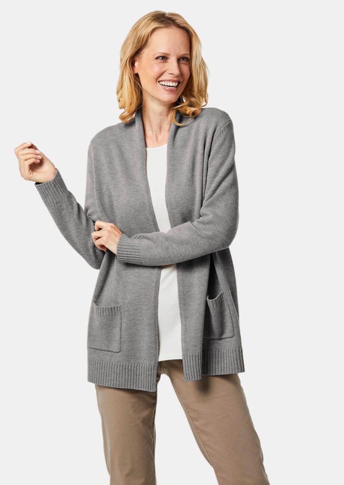 Strickjacke aus Merinowolle - grau / méliert - Gr. 20 von Goldner Fashion
