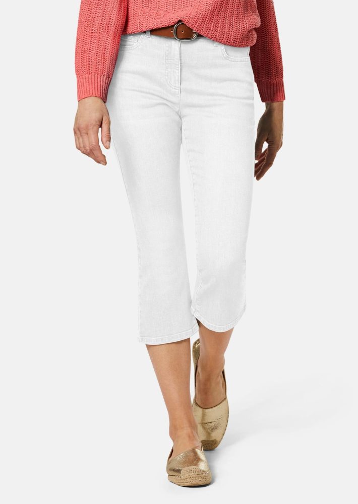 Verkürzte Jeanshose mit ausgestelltem Saum - weiss - Gr. 20 von Goldner Fashion
