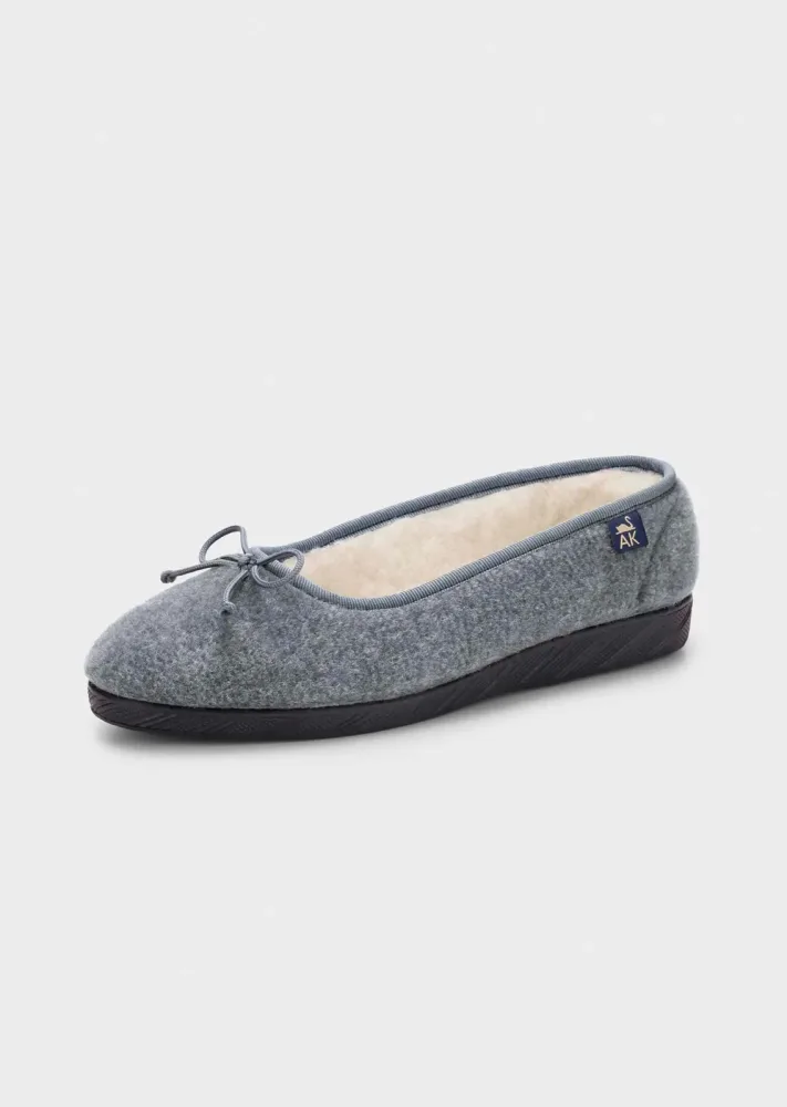 Ballerina-Hausschuhe mit Schurwolle - grau - Gr. 37 von Goldner Fashion
