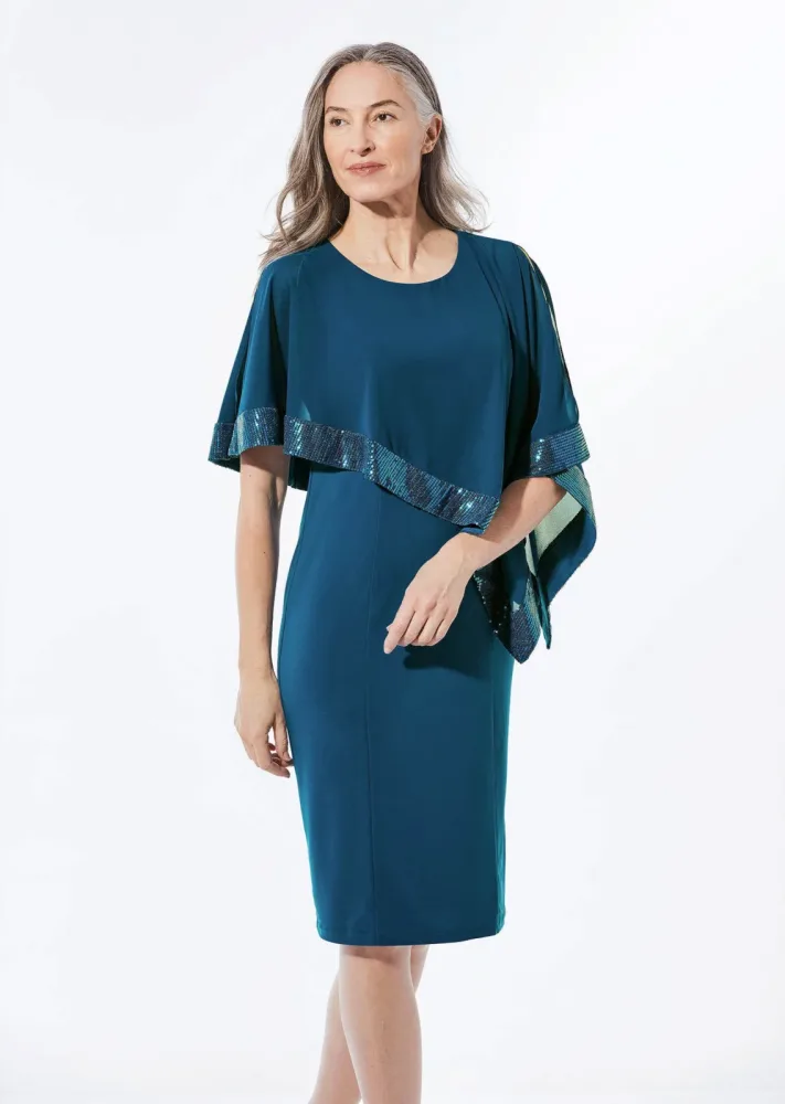 Kleid mit raffiniertem Chiffonüberwurf - blau - Gr. 21 von Goldner Fashion