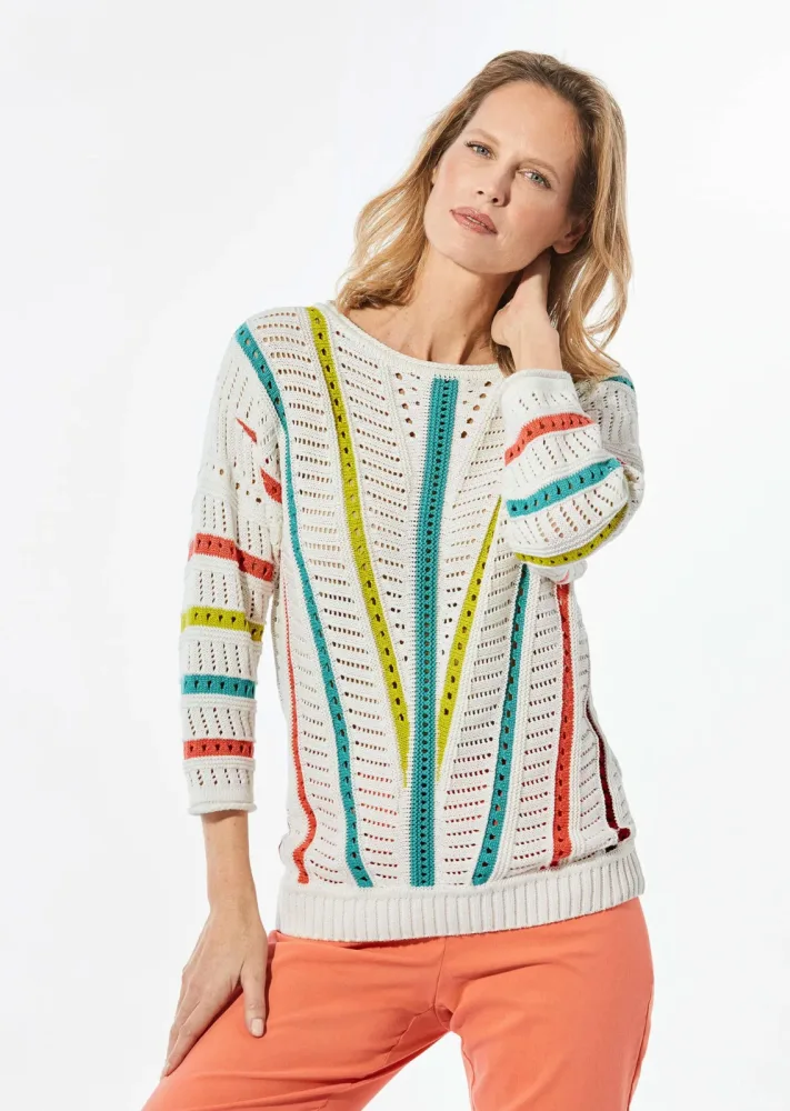 Strickpullover mit U-Boot-Ausschnitt - cremeweiss / gemustert - Gr. 23 von Goldner Fashion
