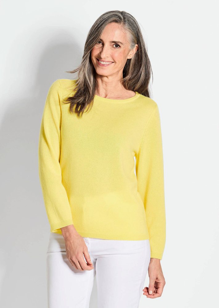 Kaschmirpullover mit U-Boot Ausschnitt - gelb - Gr. 20 von Goldner Fashion