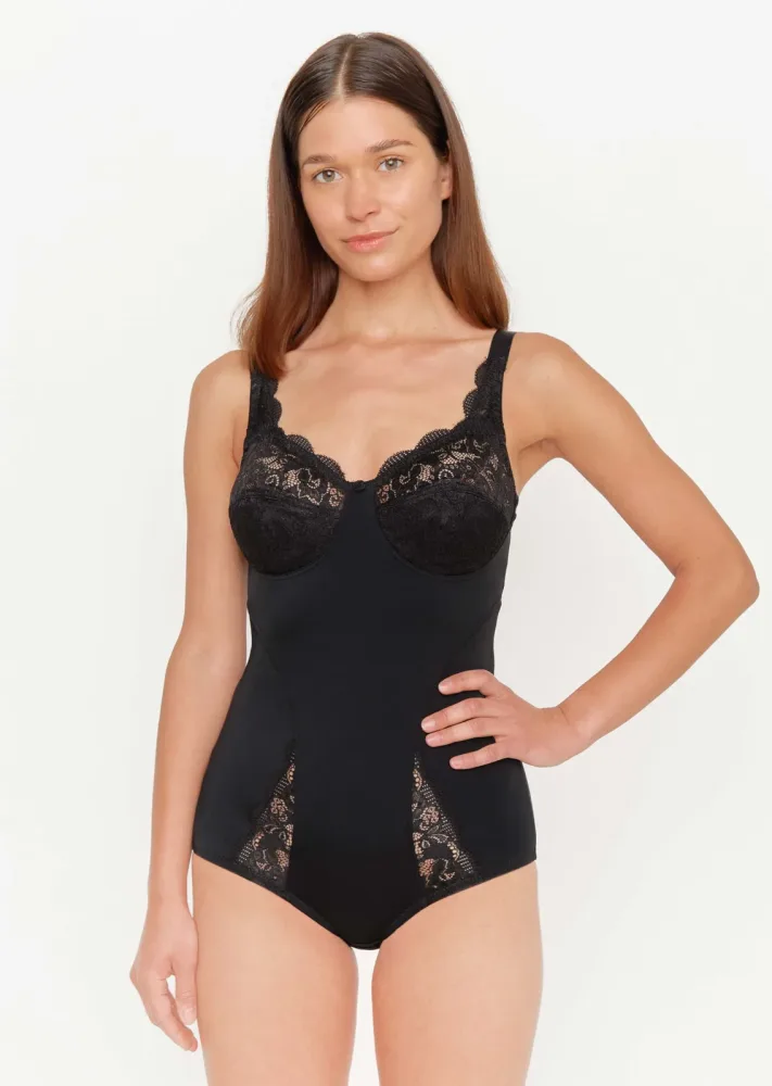 Bügelloser Body mit Spitze an den Cups - schwarz - Gr. 75 B von Goldner Fashion